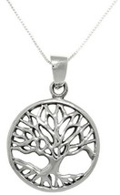 Jewelry Trends Autumn Tree of Life Round Sterling Silver Pendant Necklace 18&quot; - £39.14 GBP