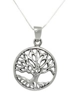 Jewelry Trends Autumn Tree of Life Round Sterling Silver Pendant Necklac... - £39.14 GBP