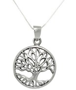 Jewelry Trends Autumn Tree of Life Round Sterling Silver Pendant Necklac... - $68.54 CAD