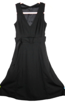 Theory Size Zero Black V Neck Sleeveless Wool Blend Belted Midi Dress, P... - £81.21 GBP