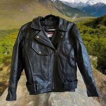 Vtg Heavy Leather Headquarters Motorcycle Black Lined Jacket Large Belte... - £155.66 GBP