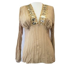Click Womens Beige sequins V-neck Blouse long sleeve size S - £7.11 GBP