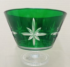 Signed Marquis Waterford Emerald Green Cut to Clear Footed Bowl Dish 5 1/2&quot; Tall - £24.76 GBP