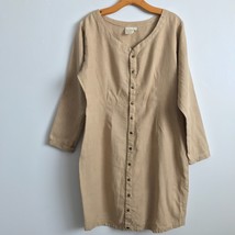Vtg J Morgan Puett L Dress Linen Beige Snap Button Coastal Hipster Cottage Core - £198.63 GBP