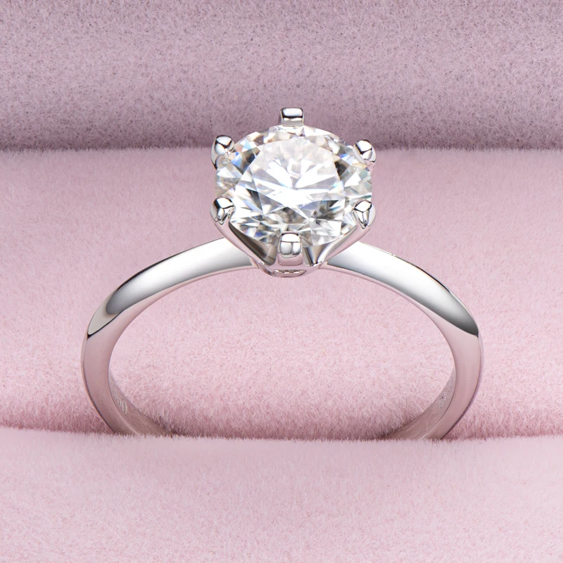 Women's Engagement Ring 2.0CT Round Cut Mosanite Solitaire Ring for Women Authen - £45.50 GBP