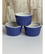 3 Blue Ramekins Dishes Portugal Ribbed Baking Oven - $12.00