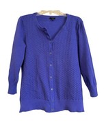Talbots Purple Chevron Knit Cardigan XL Enamel Buttons 3/4 Sleeve - $17.70