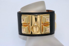 Hermes Collier de Chien Bracelet Madame Calfskin Black/Gold - £403.27 GBP