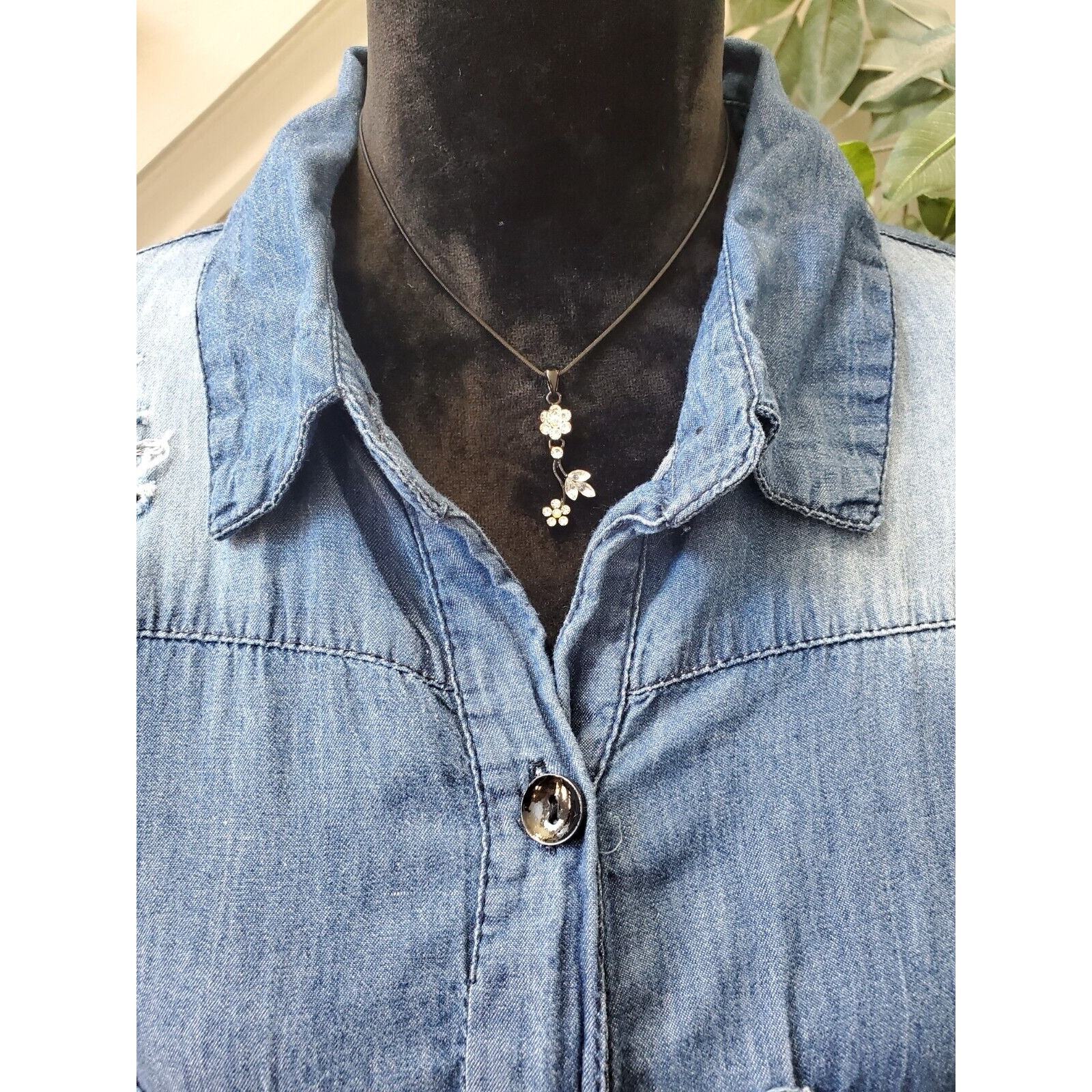 Thrill Jeans Distressed Blue Cotton Collared Long Sleeve Button Down Shirt 2X Item image 2