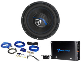 Rockville K5 W10K5S2 10&quot; 1200w 2 Ohm Car Audio Subwoofer+Mono Amplifier+Amp Kit - £179.84 GBP