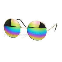 Rainbow Mirror Lens Round Circle Metal Frame Womens Sunglasses - £13.22 GBP