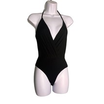 Princess Polly Womens Size 0 Black Wrap Surplice Halter Bodysuit Snap Tie - £13.20 GBP