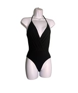 PRINCESS POLLY Womens Size 0 Black Wrap Surplice Halter Bodysuit Snap Tie - £13.17 GBP