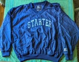 Vintage Starter Pullover Nylon Jacket Mens 2XL Blue Lined Side Zip Spellout - $16.44