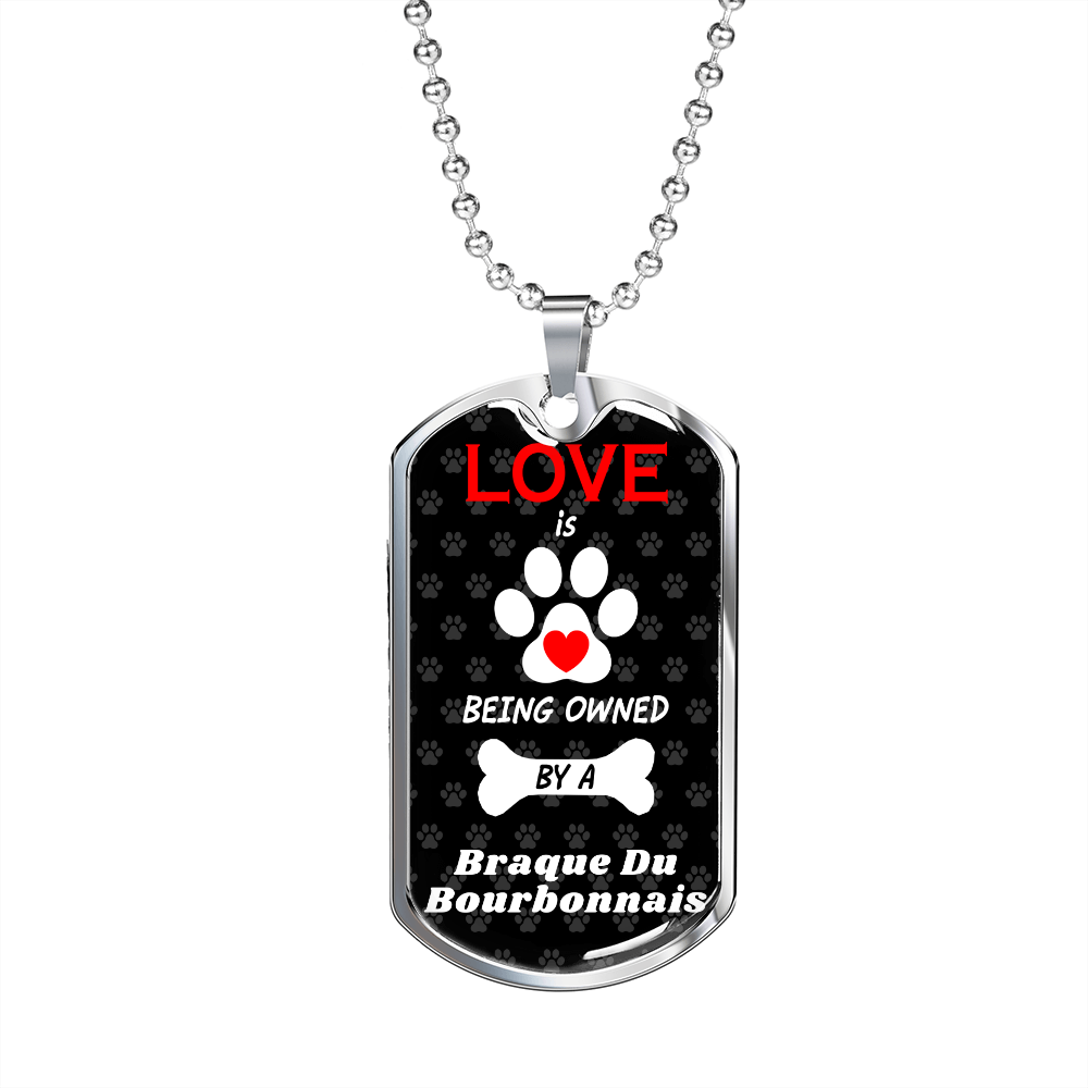 Braque Du Bourbonnais Love Is Stainless Steel or 18k Gold Dog Tag 24" Chain