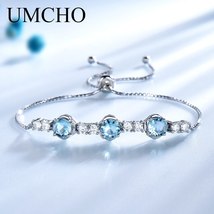 Natural Sky Blue Topaz Gemstone Bracelets &amp; Bangles Luxury 925 Sterling Silver B - £51.22 GBP