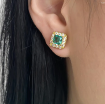 2Ct Lab Created Emerald Stud Earring 14K Yellow Gold Plated - £10.16 GBP