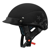 VCAN Cruiser Solid Flat Black Half Face Motorcycle Helmet (Star Flag, XX... - $215.96