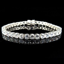 14K White Gold Plated 12Ct Round Moissanite Large 1-Row Tennis Bracelet 4MM 8&quot; - £193.84 GBP