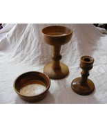 Vintage Lot of Hand Turned Wooden Pieces Bowl Candlestick Holder Candy H... - $37.41