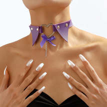Purple Polystyrene &amp; Silver-Plated Heart Choker Necklace - £11.18 GBP