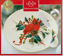 Lenox Winter Greetings Cheese Plate &amp; Spreader 2 PC. Set Red Cardinal Ce... - $21.68