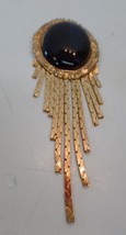 Unbranded Vintage Brooch Goldtone &amp; Oval Black Stone W Accent Chains Apx 4.5&quot; L - £15.65 GBP