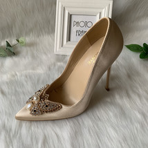 Tikicup Glitter Bow Women Satin Pointy Toe High Heels Slip On Party Wedding Shoe - £64.73 GBP