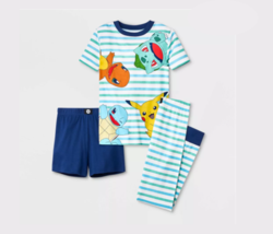 New Pokémon 3pc Striped 100% Cotton Boys Small (4) Pajama Set - £13.45 GBP