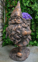 Hiking Garden Gnome With Spade And Wicker Basket Bag Floral Planter Vase... - $64.99