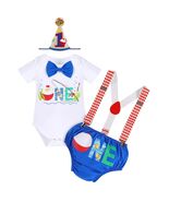 Big One Boys Bowtie Romper Suspenders Diaper Cover Hat Royal Blue Size 6... - €3,15 EUR