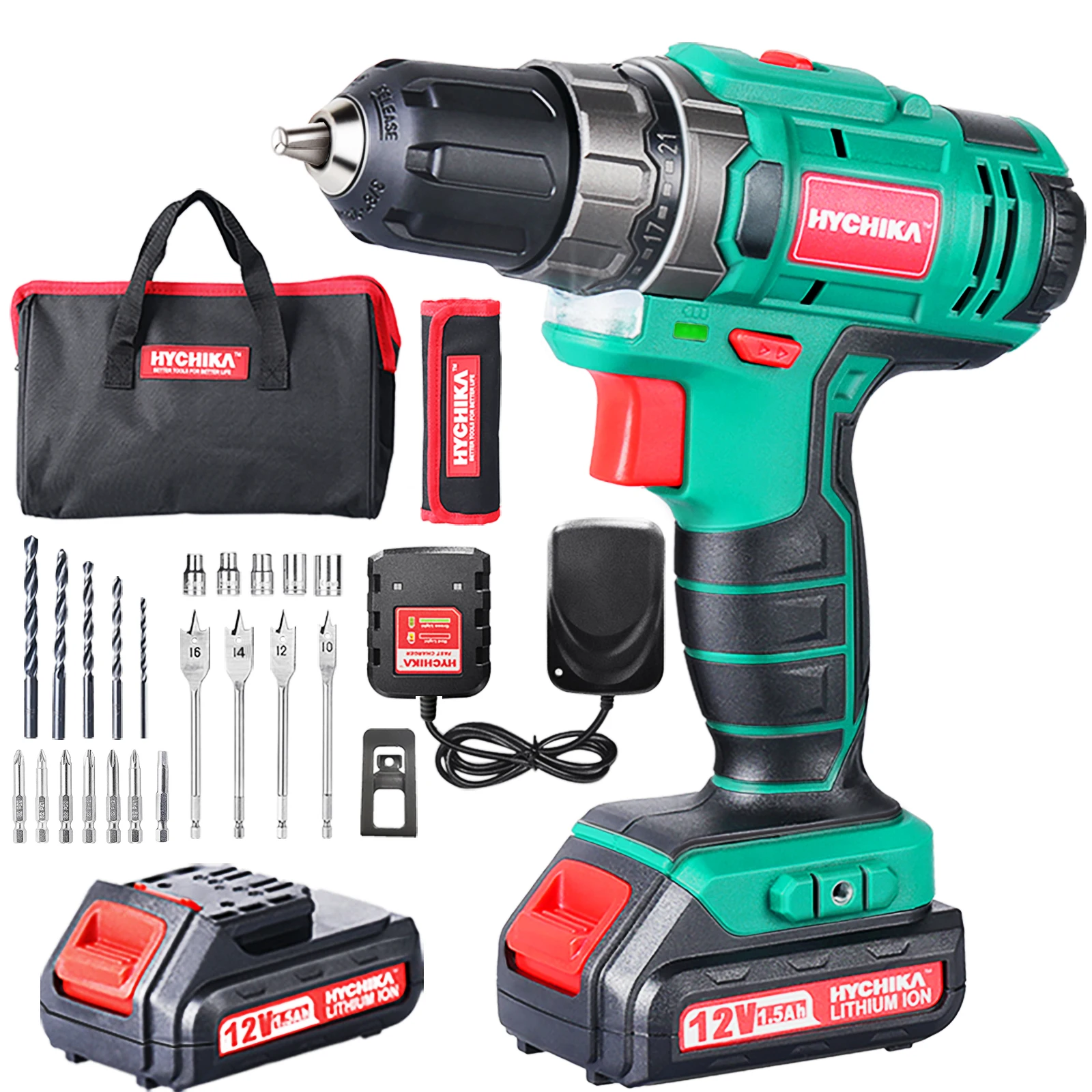 HYCHIKA 12V 18V Double Speed Electric Drill Cordless Hand Drill Mini Electric Sc - £155.57 GBP