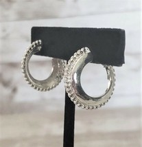 Vintage Clip On Earrings - Flattened Silver Tone Hoop - £9.40 GBP