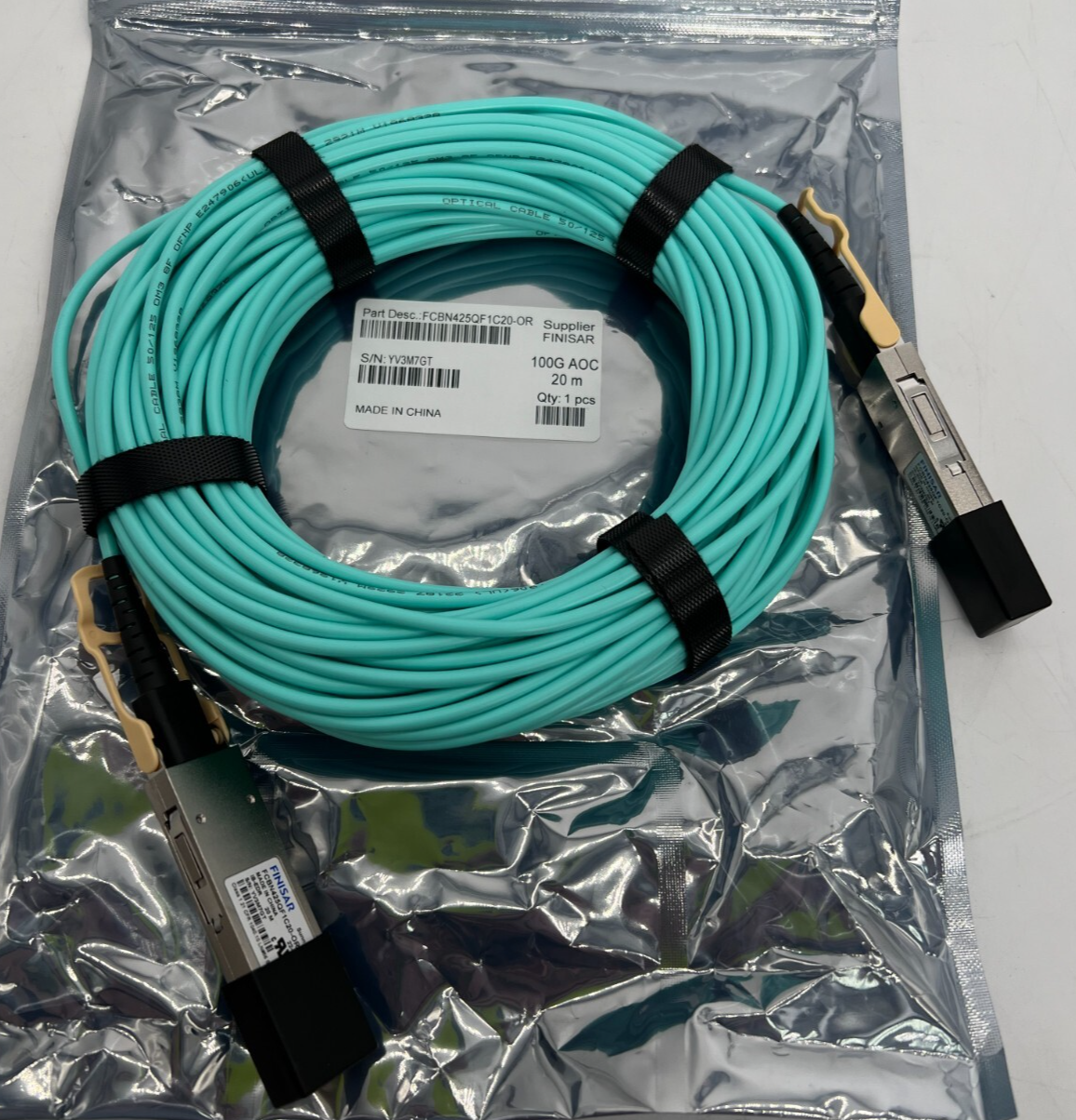 NEW Finisar FCBN425QF1C20-OR 100G Quadwire 4X25G QSFP Optical Fiber Cabl... - $395.01