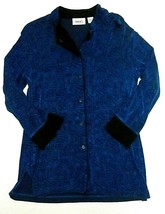 Chico’s Travelers Blue &amp; Black Textured Patterned Button Front Shirt Sz 1 - £20.42 GBP