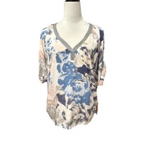 Juicy Couture Womens Blouse Pink Blue Floral 3/4 Sleeve V Neck Knit M New - £14.04 GBP
