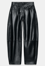 ZARA BNWT 2026. BLACK LEATHER BARREL TROUSERS PANTS LIMITED EDITION. 547... - $271.89