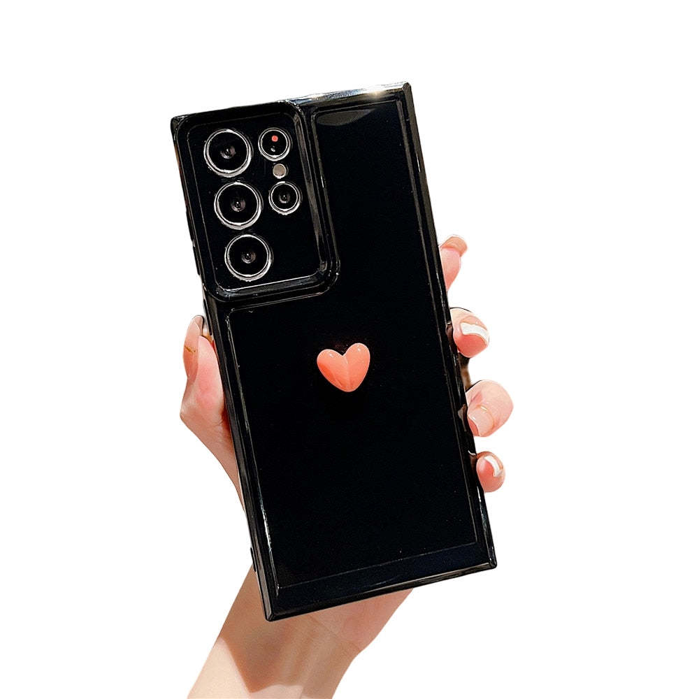 Anymob Samsung Black With Orange Cute 3D Love Heart Case Shockproof Soft Silicon - £21.45 GBP