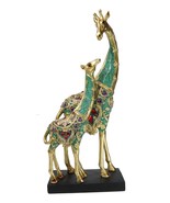Large 15&quot;H Safari Green Bejeweled Masai Giraffe With Calf On Black Base ... - $57.40 CAD
