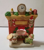Vintage Christmas Ceramic Candle Holder Fireplace Mantle Mouse Clown Clock 5x3 - £16.30 GBP