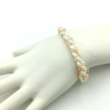 FRESHWATER rice pearl &amp; pink coral multistrand torsade bracelet - 12K GF 8.25&quot; - £19.98 GBP