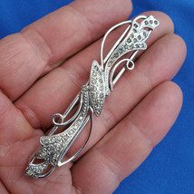 Vintage Art Deco Sterling Silver 925 Diamond Paste Large 3&quot; Inch Pin Brooch - $185.25