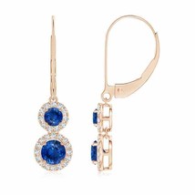 ANGARA Natural Blue Sapphire Round Two Stone Earrings with Diamond in 14K Gold - £1,335.81 GBP