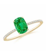 ANGARA Thin Shank Cushion Emerald Ring with Diamond Accents in 14K Gold - £2,163.16 GBP