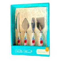 Pioneer Woman Wishful Winter 4-Piece Holiday Cheese Knife Set Floral Roses NEW - £11.86 GBP