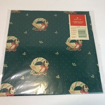 Vintage Hallmark Christmas Wrapping Paper 2 Sheets Green Goose Wreath - $9.89
