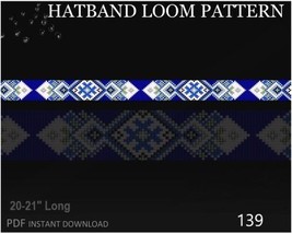 Blue Hatband Beaded Loom Pattern No.139 - Inspired Tribal Native colors ... - £3.13 GBP