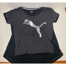 Puma Black Gray Vintage Style Hi Lo Athletic Short Sleeve Shirt Womens M... - $24.99