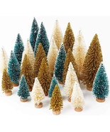 24Pcs Mini Christmas Trees Bottle Brush Trees with Wood Base, Christmas ... - $34.29 CAD