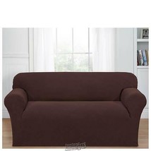 Stretch Basketweave Loveseat Slipcover Chocolate 58"-73" Pet - £29.92 GBP